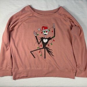 Nightmare Before Christmas Women's Pink Graphic Jack Skeleton Sweatshirt Large